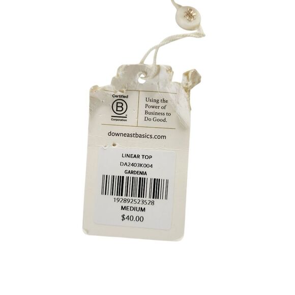 Downeast Basic Top Medium White with Blue Stripes on Sleeves Short Sleeve Shirt - Picture 3 of 8